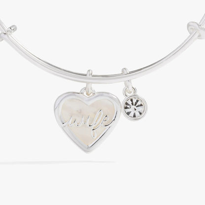 Wife Mother of Pearl Heart Bangle with crystal charms, silver tone by Alex and Ani on Tampa Home & Garden Store