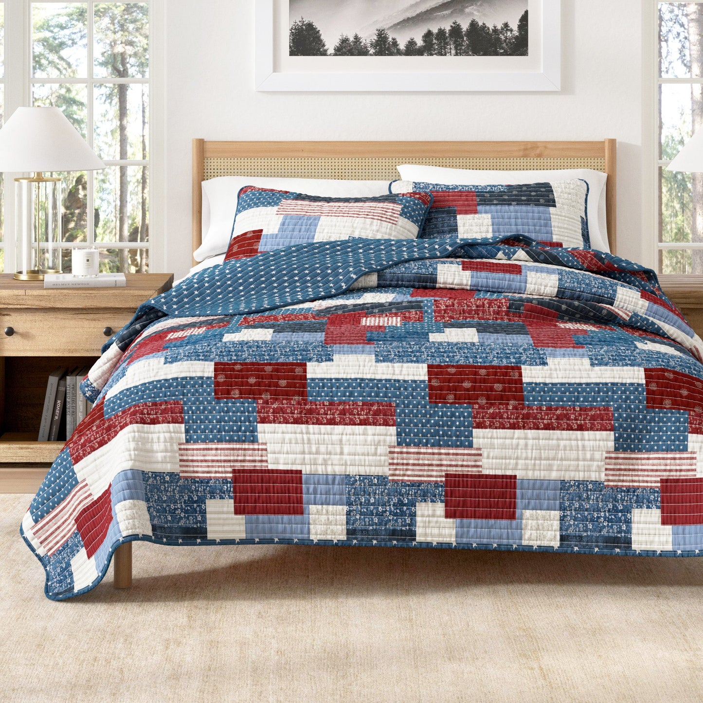 Soft Americana Patchwork Microfiber Quilt Set