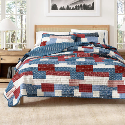 Soft Americana Patchwork Microfiber Quilt Set
