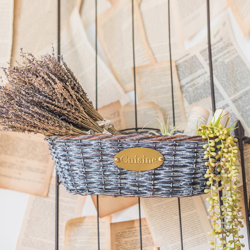 Willow Planter Cuisine hanging planter set of 2, gray wicker with brass plaque RusticReach on Tampa Home & Garden Store