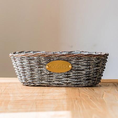 Willow Planter Cuisine hanging flower planter set in gray wicker with brass plaque RusticReach on Tampa Home & Garden Store