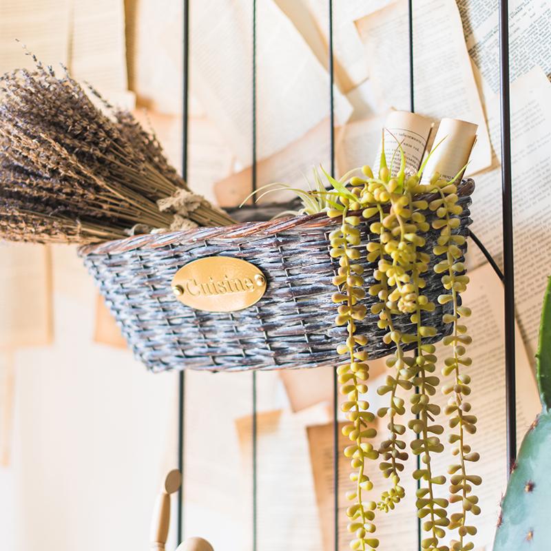 Willow Planter Cuisine hanging planter 2-pack in blue wicker with gold badge RusticReach on Tampa Home & Garden Store
