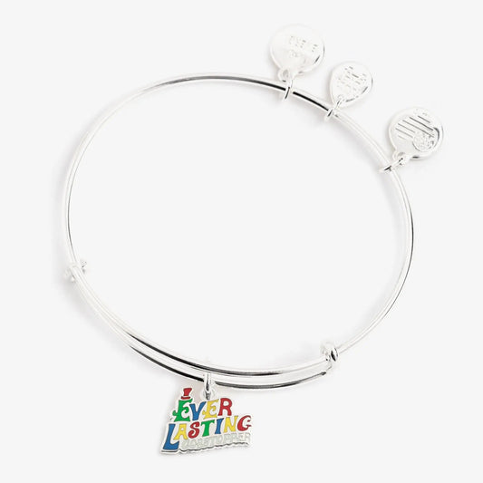Willy Wonka Ever Lasting Gobstopper charm by Alex and Ani with 3 charms on a silver bangle on Tampa Home & Garden Store