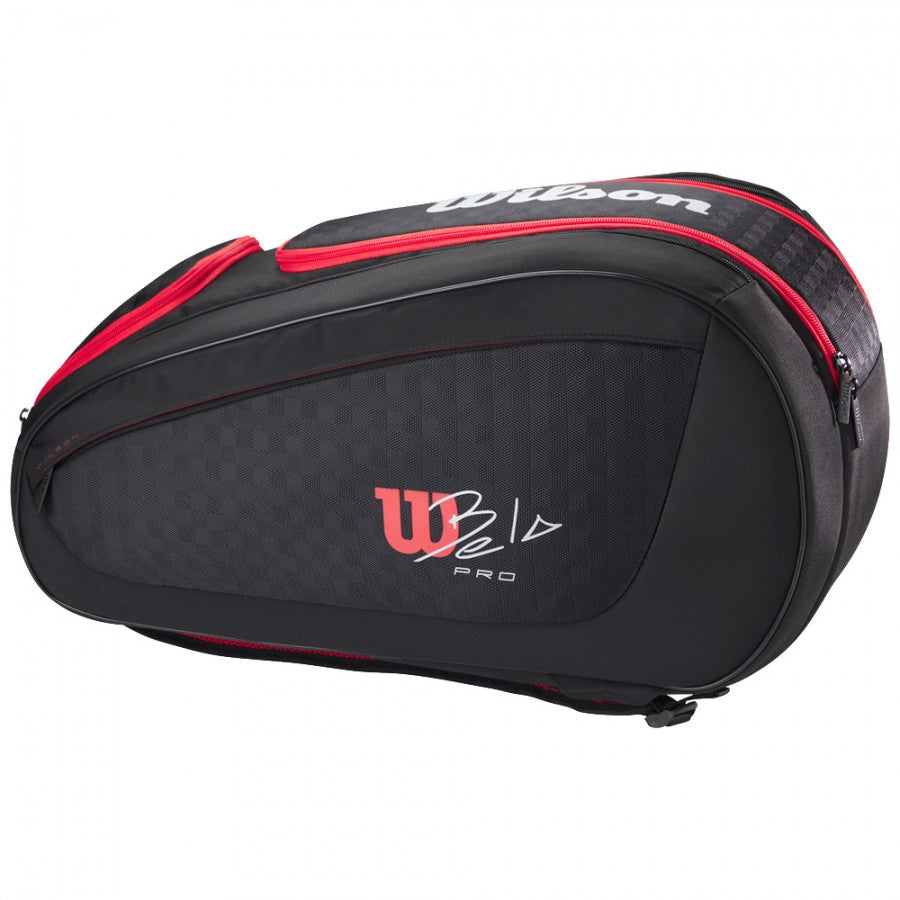 Wilson Bela V3 padel racket bag, black with red accents and logo on front on Tampa Home & Garden Store