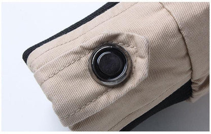 Stevvex windproof bomber jacket cuff in beige canvas with snap button and black trim on Tampa Home & Garden Store
