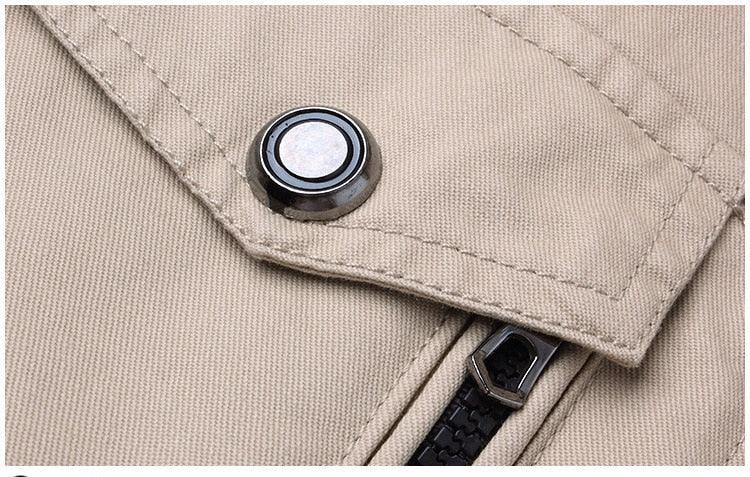 Stevvex windproof bomber jacket khaki beige fabric with metal snap and zip closure on Tampa Home & Garden Store