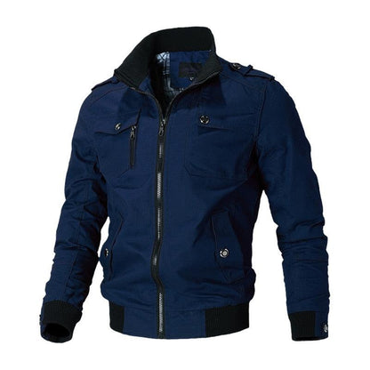 Windproof men's bomber jacket in navy blue by Stevvex with zip front and rib cuffs on Tampa Home & Garden Store