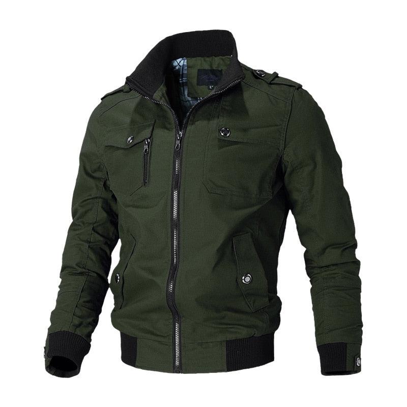 Stevvex windproof bomber jacket for men, olive green with zip front and multiple pockets on Tampa Home & Garden Store