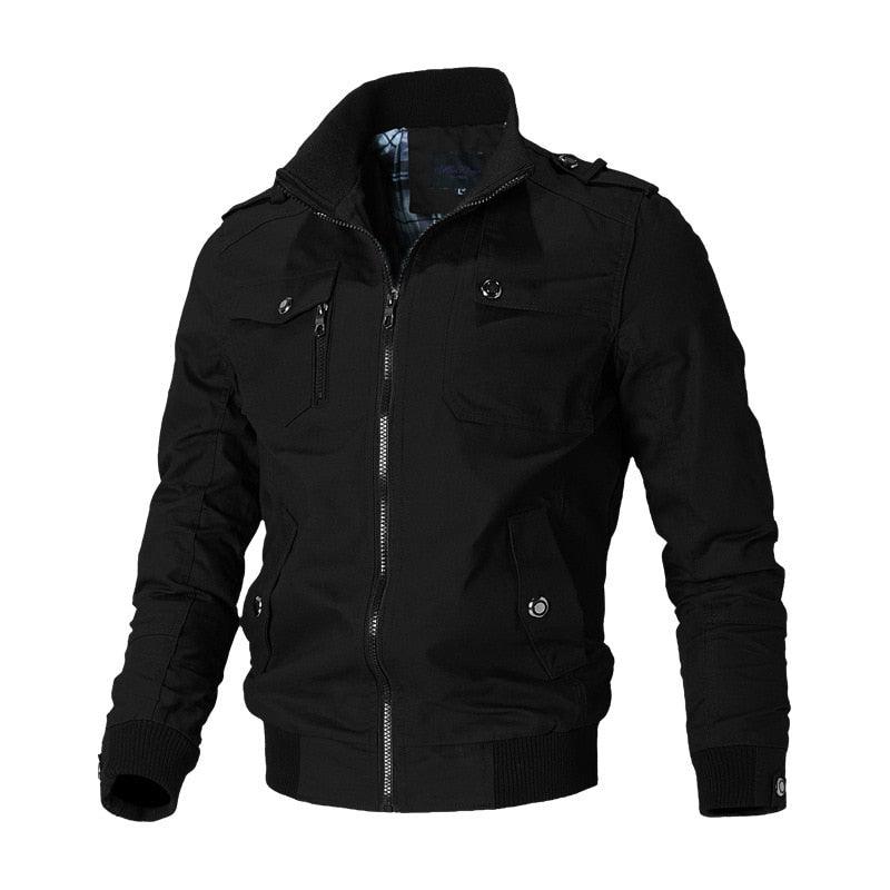 Stevvex black windproof bomber jacket for men, lightweight windbreaker with zip pockets on Tampa Home & Garden Store