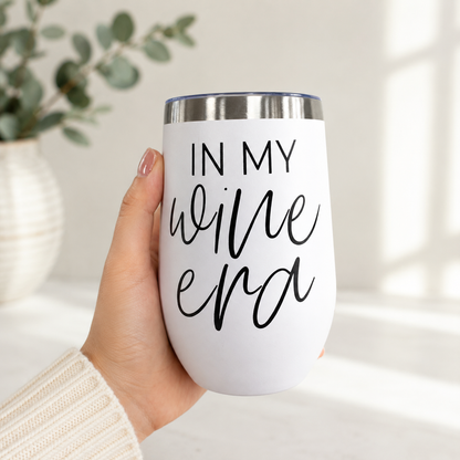 Wine Era 17oz tumbler Gia Roma, white stainless steel with blue rim on Tampa Home & Garden Store
