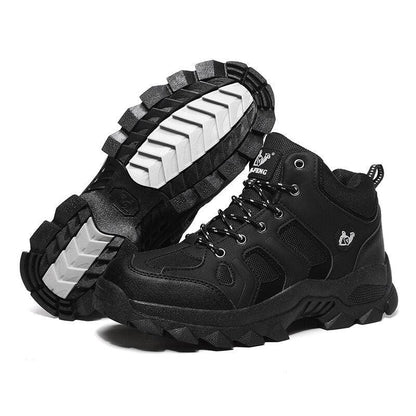 Stevvex black winter men's ankle boots with rugged lug outsole, lace-up, metal eyelets on Tampa Home & Garden Store