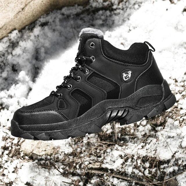 Stevvex Winter Ankle Boots Mens Black Leather Fur-Lined Hiking High Top Anti-Slip on Tampa Home & Garden Store