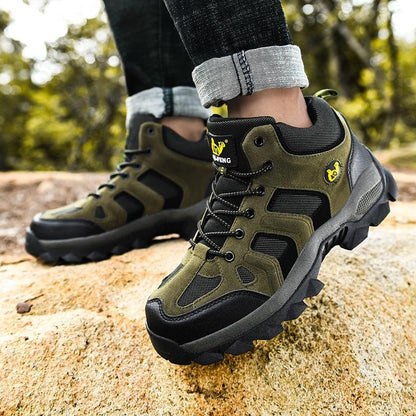 Stevvex men's winter ankle boots in olive green suede with black mesh, lace-up rugged sole on Tampa Home & Garden Store