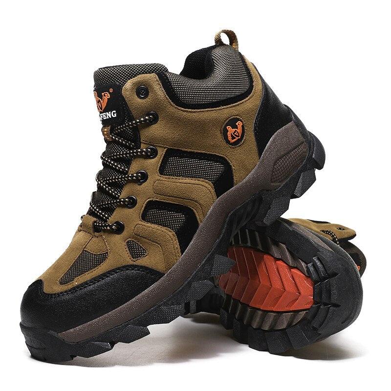 Stevvex winter men's ankle boots in tan leather with black trim and rugged outsole on Tampa Home & Garden Store