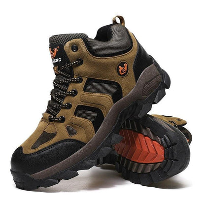 Stevvex winter men's ankle boots in tan leather with black trim and rugged outsole on Tampa Home & Garden Store