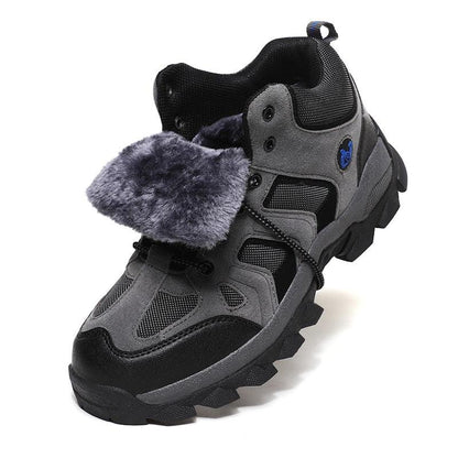 Winter ankle boots mens Stevvex, gray leather with fur lining and rugged anti-slip sole on Tampa Home & Garden Store