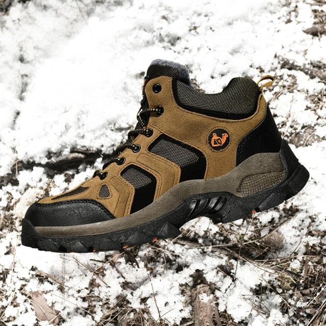 Winter ankle boots for men Stevvex brown leather with black panels fur lining anti-slip sole on Tampa Home & Garden Store