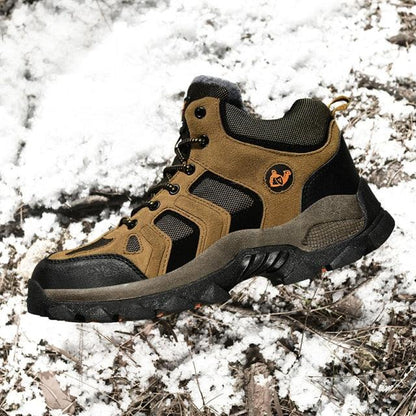 Winter ankle boots for men Stevvex brown leather with black panels fur lining anti-slip sole on Tampa Home & Garden Store