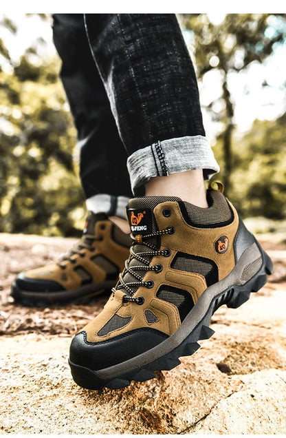 Winter hiking boots Stevvex brown suede with black toe cap, lace-up, rugged anti-slip outsole on Tampa Home & Garden Store