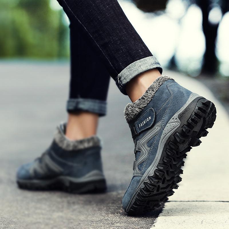 Stevvex winter boots with fur, blue-grey high-top ankle boots with rugged anti-slip sole on Tampa Home & Garden Store