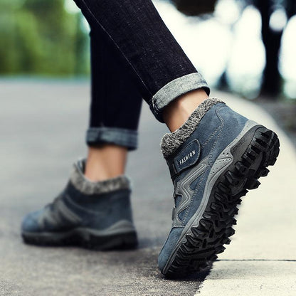 Stevvex winter boots with fur, blue-grey high-top ankle boots with rugged anti-slip sole on Tampa Home & Garden Store