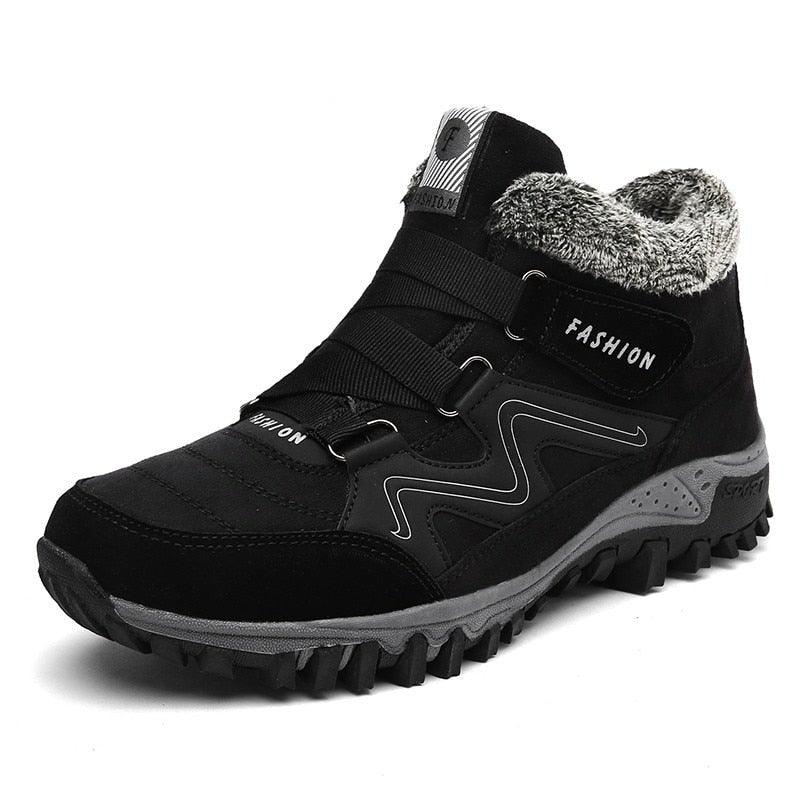 Stevvex winter boots with fur lining, black high-top ankle boot, rugged anti-slip sole on Tampa Home & Garden Store