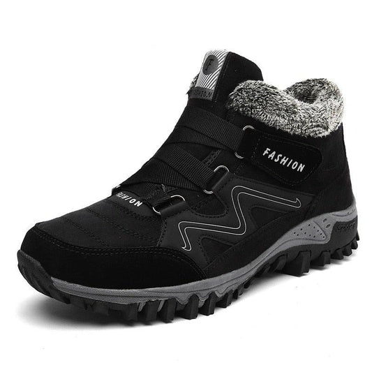Stevvex winter boots with fur lining, black high-top ankle boot, rugged anti-slip sole on Tampa Home & Garden Store