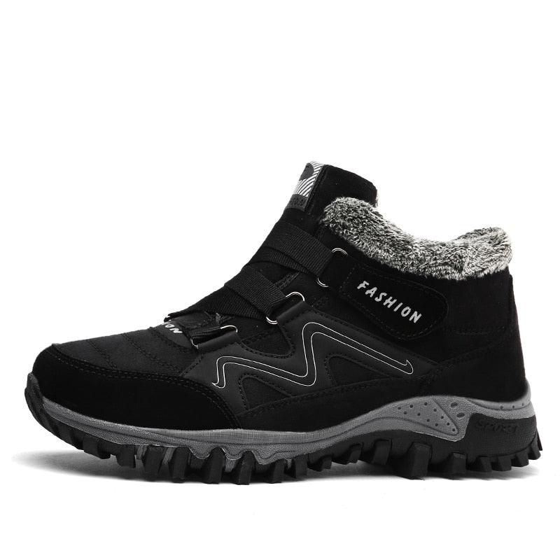 Stevvex black fur-lined winter boots with rugged high-top sole on Tampa Home & Garden Store