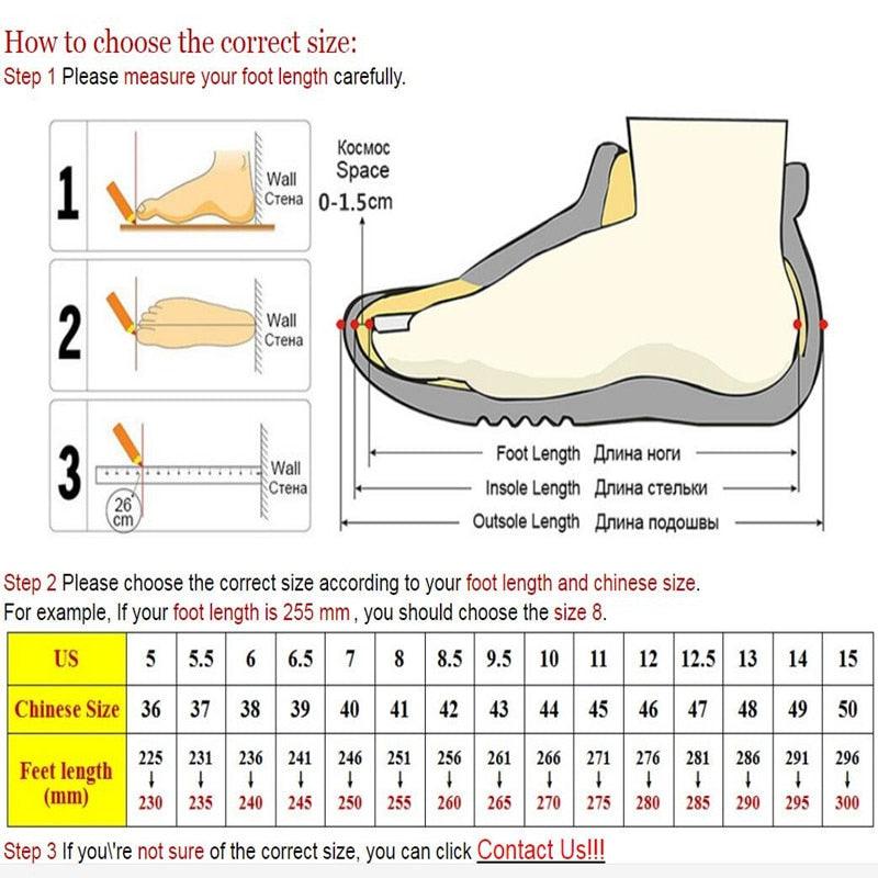Stevvex winter boots sizing guide diagram showing foot-length steps and US/Chinese size chart with mm lengths on Tampa Home & Garden Store