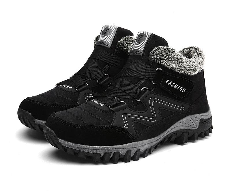Stevvex black winter boots with fur lining, high-top ankle, anti-slip rugged sole on Tampa Home & Garden Store