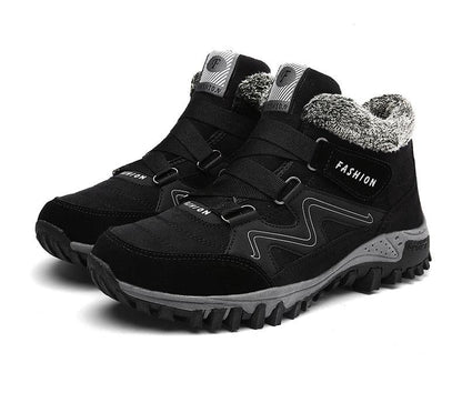 Stevvex black winter boots with fur lining, high-top ankle, anti-slip rugged sole on Tampa Home & Garden Store