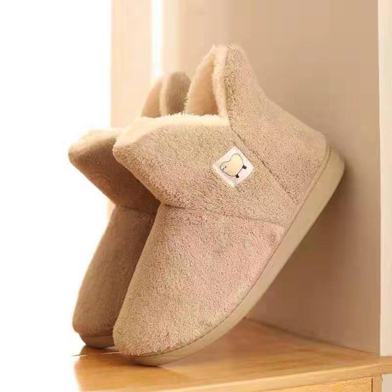 Winter cotton slippers Stevvex beige with fluffy lining, closed back, memory foam on Tampa Home & Garden Store