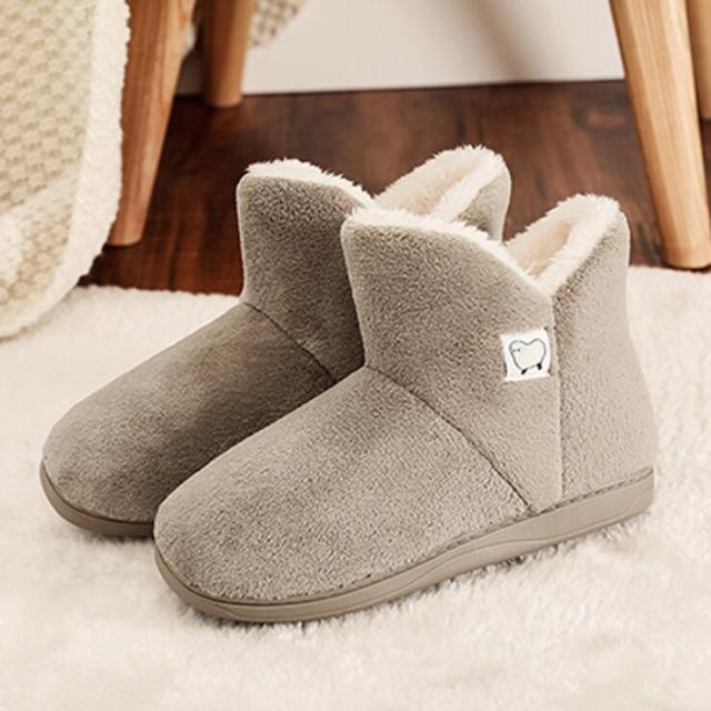 Stevvex women's winter cotton slippers beige plush with warm fur lining memory foam closed-back pair on Tampa Home & Garden Store