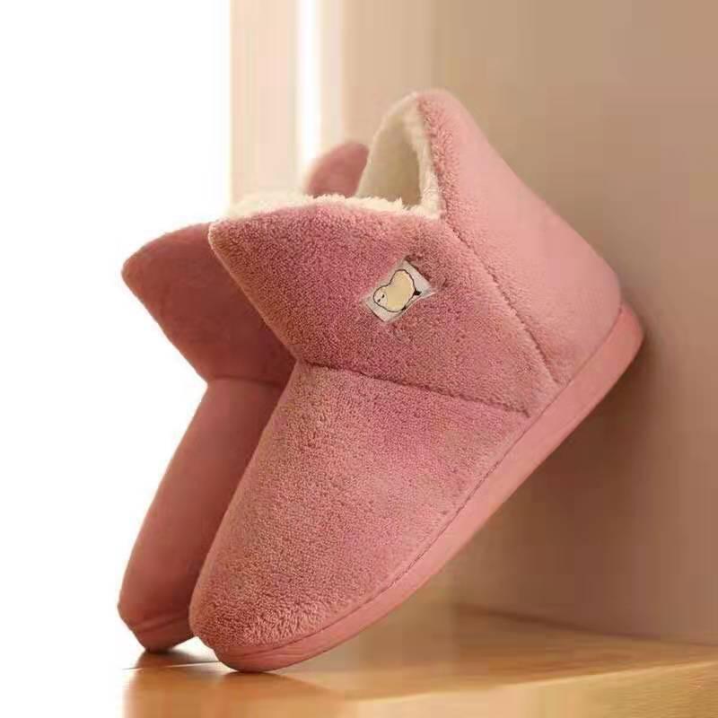 Stevvex pink fuzzy cotton indoor slippers with memory foam, warm lining, closed back on Tampa Home & Garden Store
