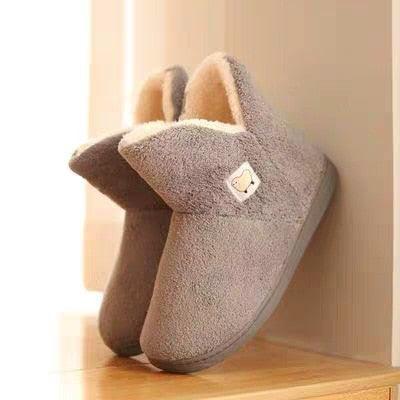 Pair of Stevvex grey winter cotton slippers with plush lining memory foam closed back on Tampa Home & Garden Store