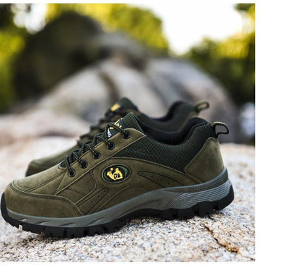 Stevvex men's winter warm hiking shoes olive-green suede and mesh, rugged outsole pair on Tampa Home & Garden Store