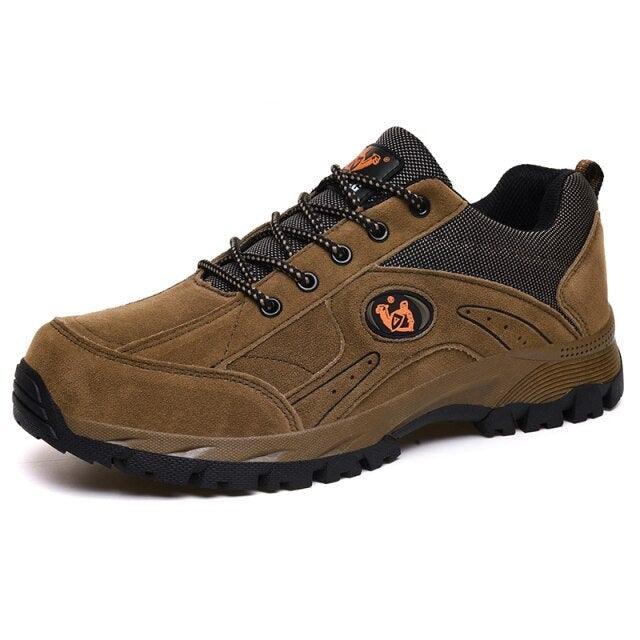 Stevvex winter hiking shoe tan suede upper with black mesh collar and rugged non-slip outsole on Tampa Home & Garden Store