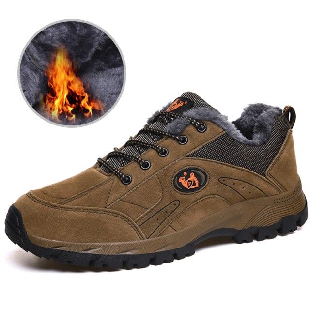 Stevvex brown winter hiking shoe with plush grey lining, non-slip outsole, lace-up on Tampa Home & Garden Store