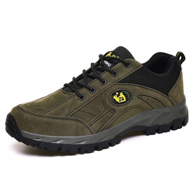 Stevvex winter hiking shoe with black laces, yellow logo, lightweight non-slip outsole on Tampa Home & Garden Store