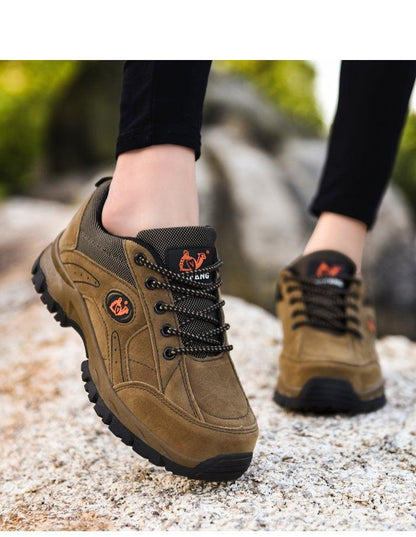 Winter hiking shoes Stevvex, brown suede upper, pair shown, lightweight non-slip outsole on Tampa Home & Garden Store