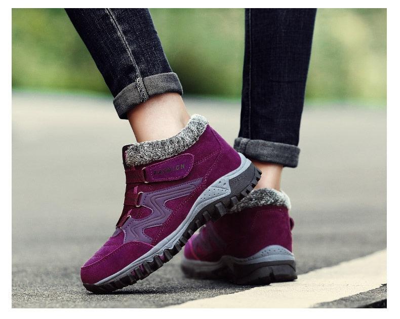 Winter boots Stevvex purple fur-lined high-top leather snow boots with rugged rubber sole on Tampa Home & Garden Store