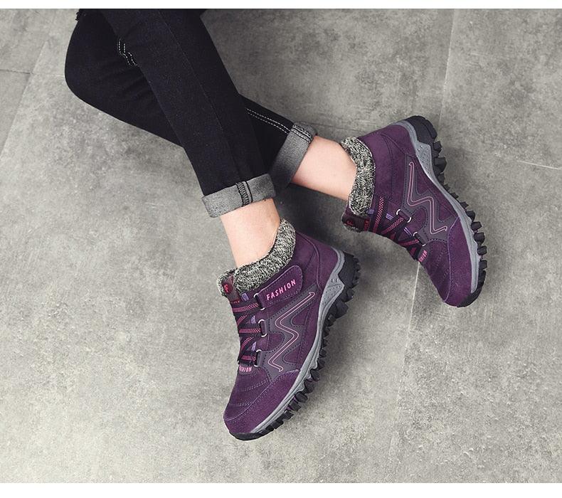 Winter Elegant Unisex Boots by Stevvex in purple with fur collar and rugged rubber sole on Tampa Home & Garden Store