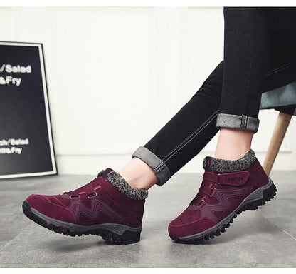 Stevvex winter boots burgundy leather upper with fur lining, rugged non-slip sole pair on Tampa Home & Garden Store