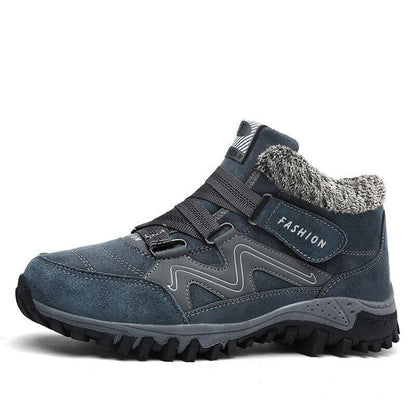 Stevvex Winter Elegant Unisex Boots with Fur lining, navy blue leather upper, rugged sole on Tampa Home & Garden Store