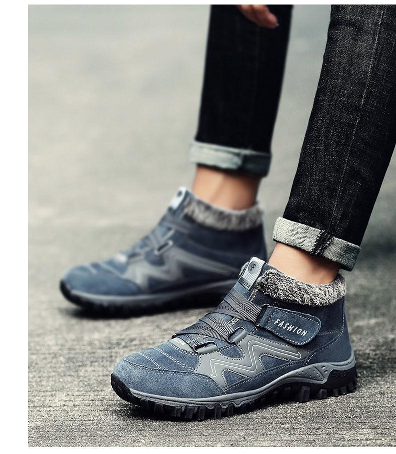 Unisex blue-gray winter boots with faux fur lining and rugged rubber outsole on Tampa Home & Garden Store
