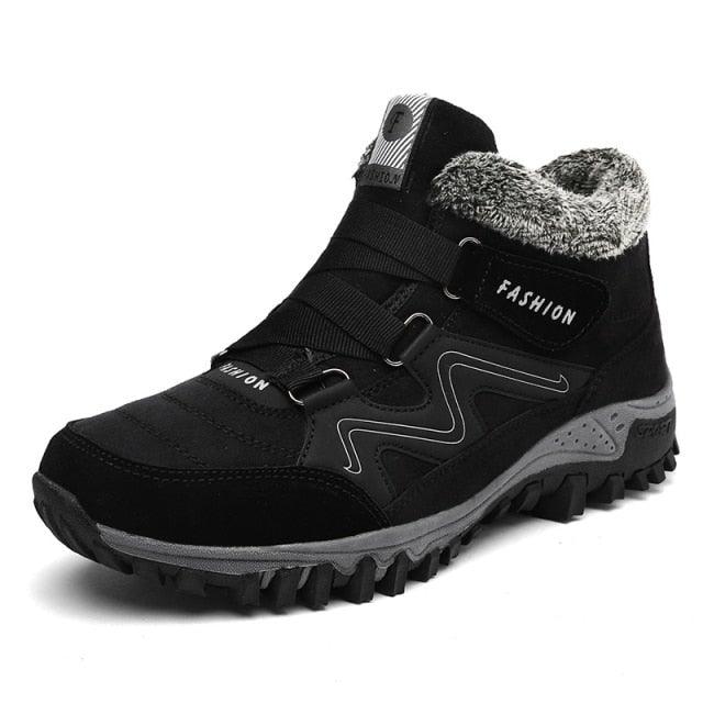 Stevvex winter fur-lined high-top leather boots black with rugged non-slip sole on Tampa Home & Garden Store