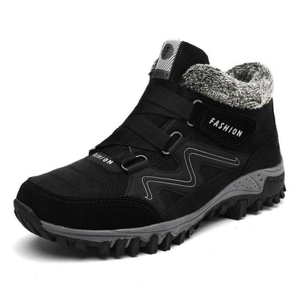 Stevvex winter fur-lined high-top leather boots black with rugged non-slip sole on Tampa Home & Garden Store