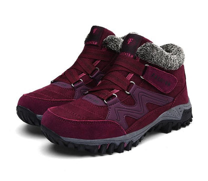 Stevvex winter fur-lined high-top boots burgundy leather pair on Tampa Home & Garden Store
