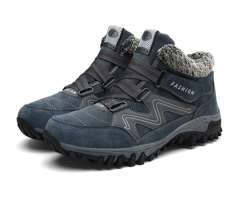 Stevvex winter high-top boots navy suede with fur lining, rugged outsole on Tampa Home & Garden Store