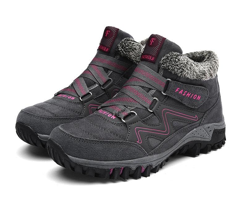 Stevvex winter unisex boots with faux fur lining, gray leather, rugged non-slip sole on Tampa Home & Garden Store